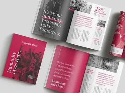 DHHRM Annual Report 3d agency annual report branding design duotone holocaust human rights museum non profit print red studio type