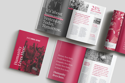 DHHRM Annual Report 3d agency annual report branding design duotone holocaust human rights museum non profit print red studio type