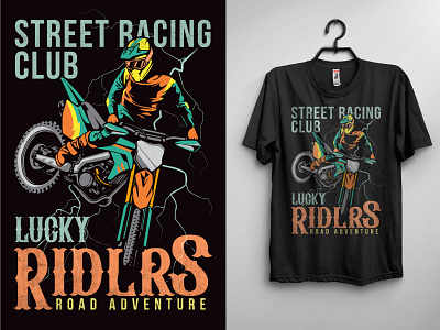 Street racing club - lucky rider - road adventure t shirt branding custom t shirt customdesign design graphic design illustration motocross streetweardesign tee tshirt tshirtdesign vector