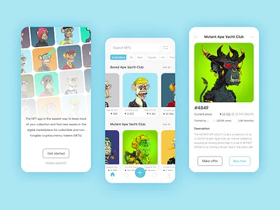 NFTs mobile app app application blue design illustration light mobile monkey nft ui ux web yacht club