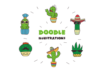 Cute cacti cactus cute doodle illustration poster vector