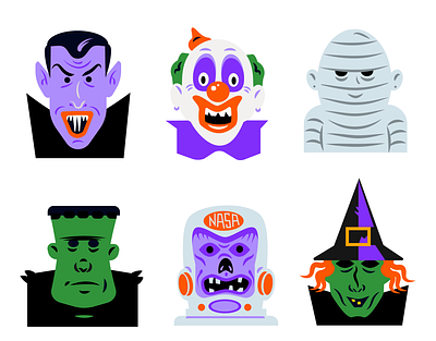 Halloween Characters characters clown halloween monster mummy space zombie vampire witch zombie