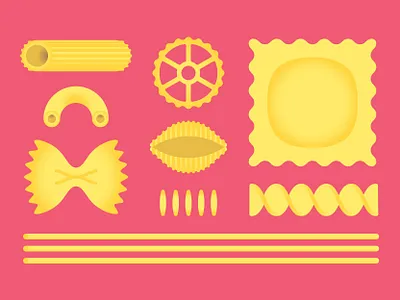 Pasta, Pasta and More Pasta chris rooney cooking cuisine food illustration italy knolling macaroni noodles orzo pasta ravioli rigatoni shapes spaghetti