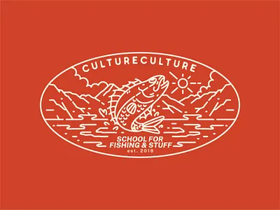 School For Fishing & Stuff Badge Logo adventure apparel badge branding design fishing geometric line lineart logo minimalist monoline patch poster school sticker t shirt tee travel wild