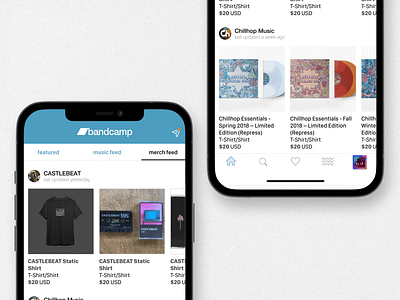 Bandcamp Mobile App Merch Feed (Concept) app bandcamp concept design figma mobile ui ux design