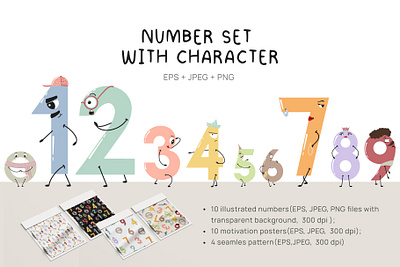 Number set with character educationalprint kidsactivities learningnumbers