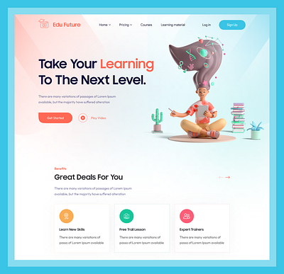 Edu Future - Online Course Landing Page card clean design design e learning education landing page landingpage learning management system online online class online course teaching tutor ui ui design ui element uiux website