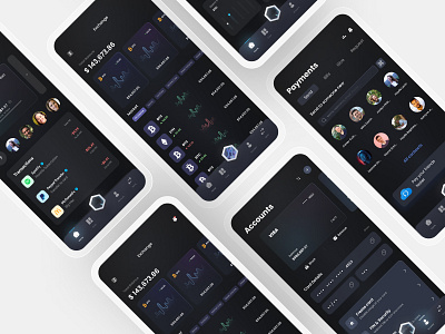 Screens of "Hexapay" crypto design exchange figma interaction minimal ui uiux ux vector web design