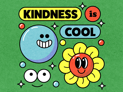 Kindness is Cool blue color design fun green happy illustration red vector yellow