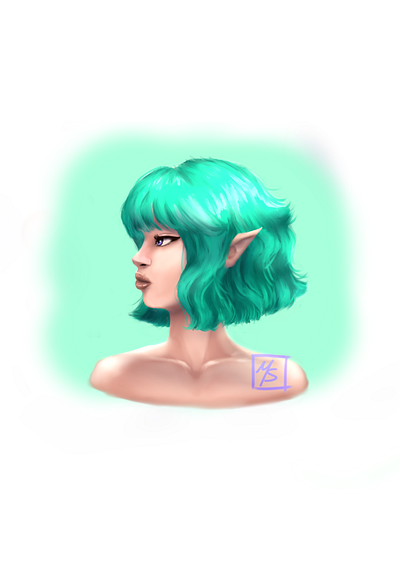 Green Hair Elf clip studio art digital artist elf fantasy green illustration original art original character