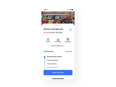 Daily UI | Day #079-Itinerary 079 adventure app application book booking campervan daily ui daily ui 079 dailyui dailyui 079 design graphic design itinerary mobile tour travel trip ui vacation