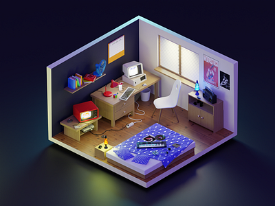 3D Retro room 3d 3d model 3d object 3d room blender 3d graphic design modelling room designing