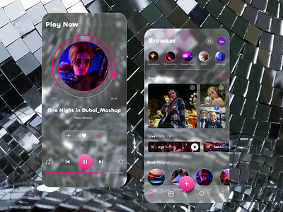 Music and concert Mobile app | Glass morphism music mobile app musical app uxui musical glass mosphisum musical mobile uxui uxui