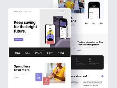 💳 Reliance • Money Savings Website app bank data design finance landing page landing page design minimal mobile design money money saving money track saving tracker ui ux web design website