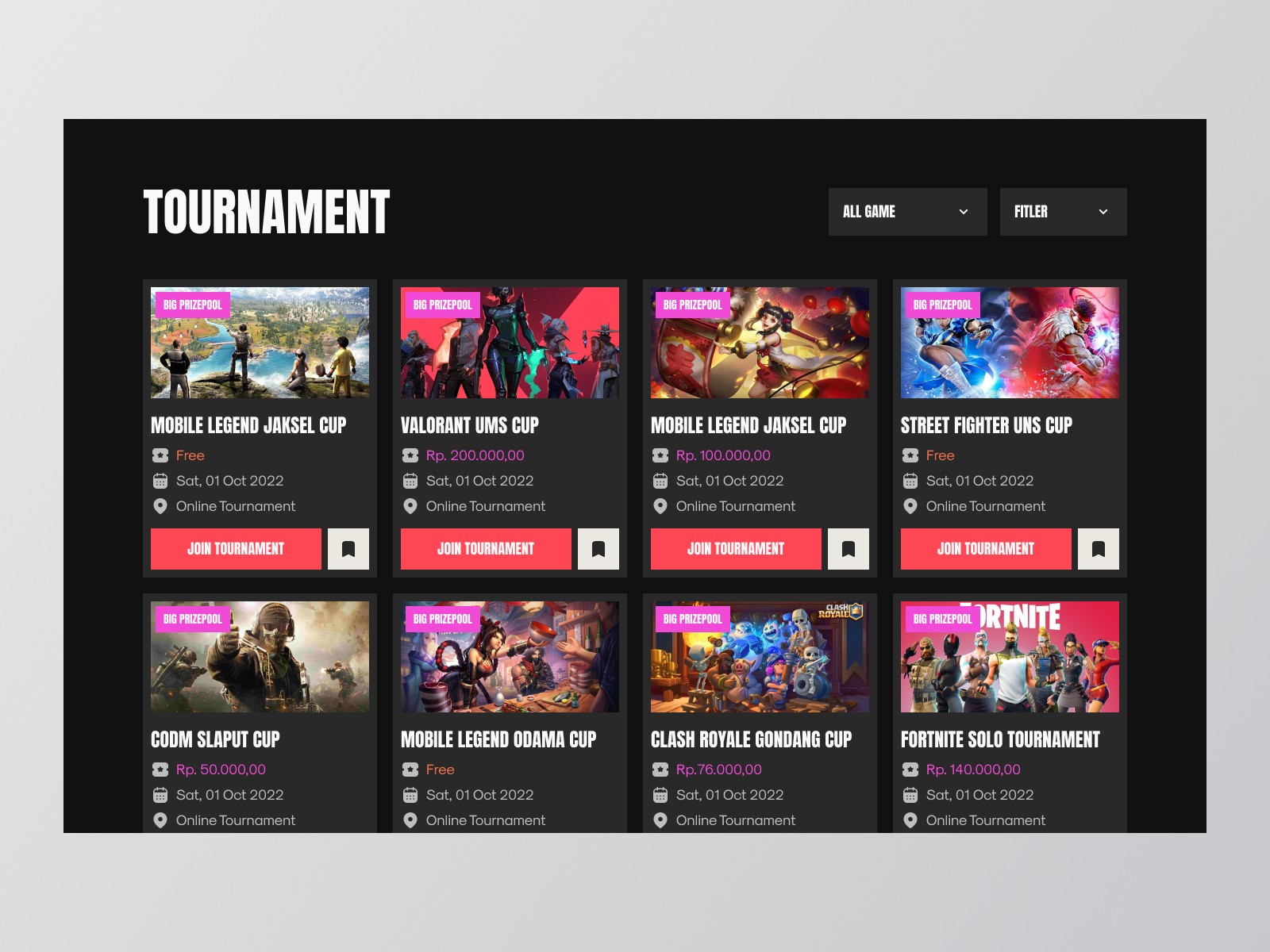 Tournament Website Design by Lil Dicky for Odama on Dribbble