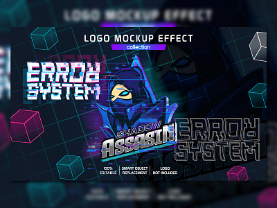 3D Glitch Esport Logo Mockup Effect bug error esport glitch system