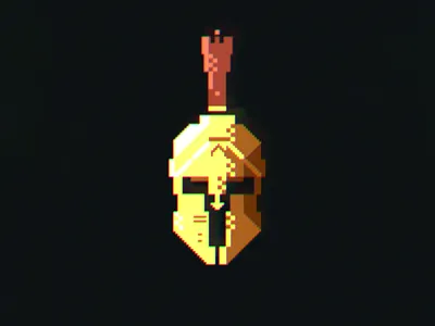 Greek helmet illustration pixel textmode