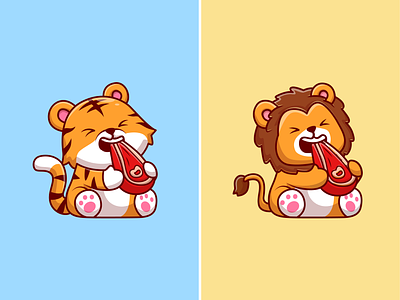 Tiger🐯 and Lion🦁 animals baby beef cute eat food fur hair icon illustration kids lion lion king logo lunch pet tail tiger wild zoo