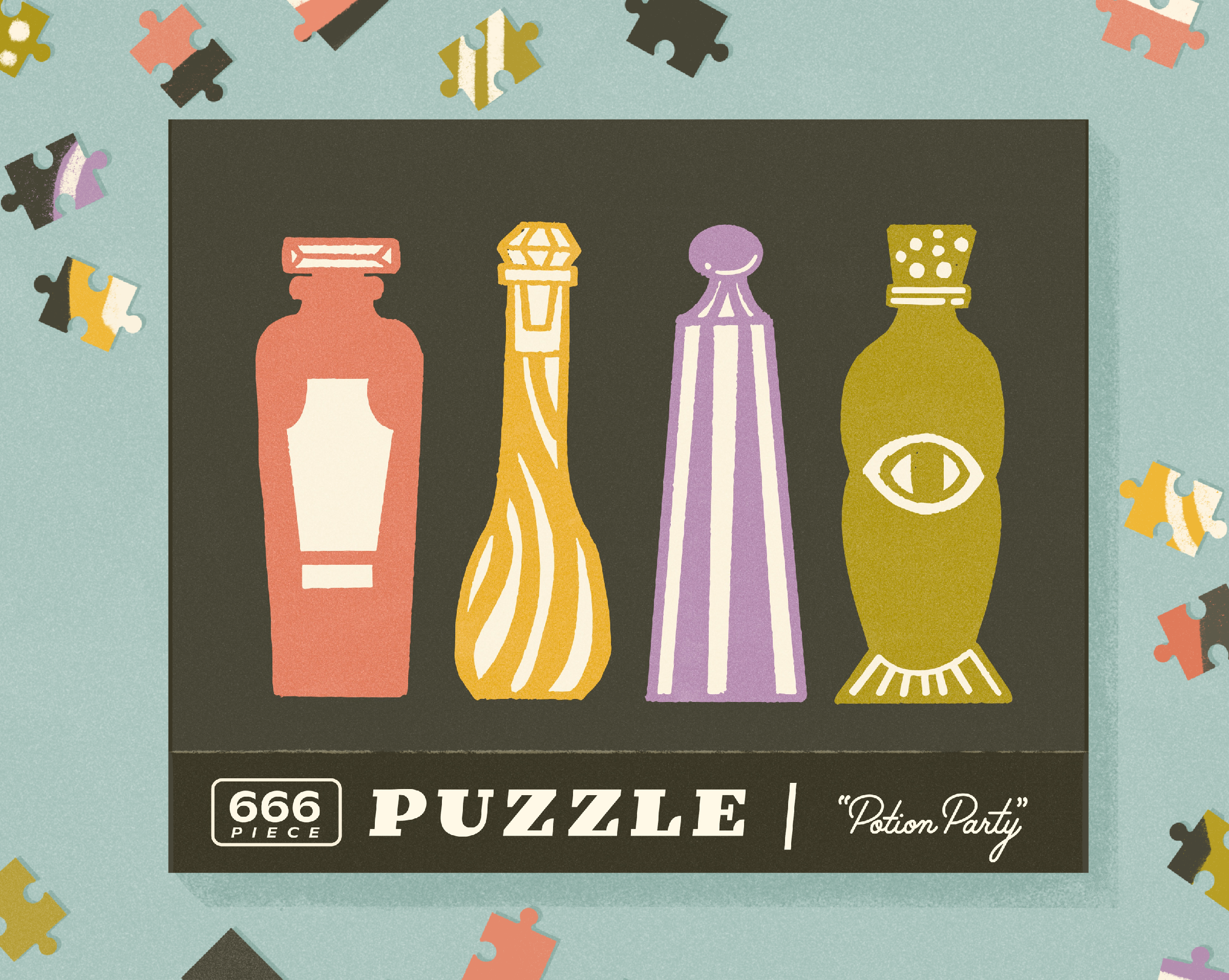 Fright-Fall Day 26 // Puzzle Box frightfall halloween illustration packaging potion procreate puzzle riso risograph vectober vector