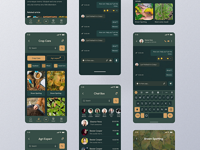 Crop Care Screens agri agriculture android app app design application clean crop care dark dark theme expert figma ios minimal mobile app profile screen ui ui design ux
