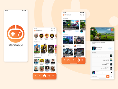 Steambot - Game Streaming App app branding design game game playing live stream logo mobile popular games streaming app ui