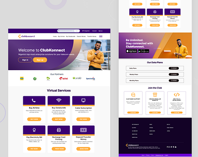 Clubkonnect - Online Data and Utility bills services api buy data design developer e commerce landing page register ui ux website