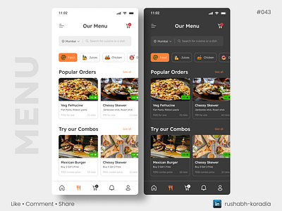 DailyUI 043 - Food/Drink Menu daily ui challenge daily ui food drink menu dailyui dailyui challenge dailyui day 43 dailyui menu day 43 dailyui design design inspiration food drink menu food menu ui design menu ui mobile ui mobile ui design rushabh koradia rushabh ui ui ui design ui inspiration ux rushabh
