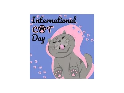 International Cat Day Illustration blue branding cat catday design graphic design greycat illustration internationalcatday logo pawprints pink ui ux vector