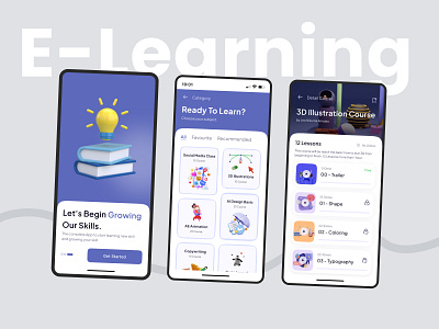 e-Learning Mobile App Design 3d app branding college e learning e reading ebook education ios learning logo mobile app mobile ui online course online education school techwitpro ui university ux