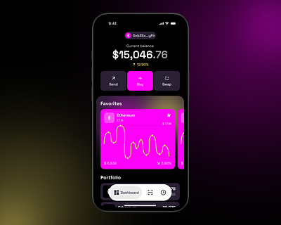 Crypto wallet page app bright colors concept crypto dark theme design figma mobile modern money pink ui ux uxui wallet