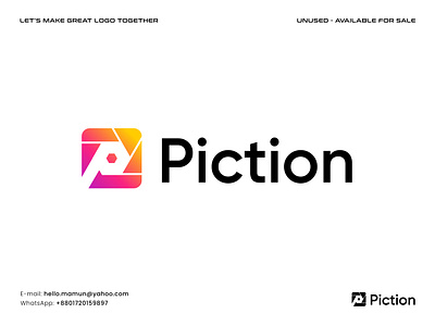 Piction - Letter P Photography Logo abstract logo branding graphic design icon letter mark letter p lettering logo logo design logo icon modern logo photography logo vector