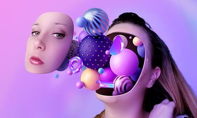Self Portrait - Behind the Mind of a Creative 3d 3d spheres graphic design photo manipulation purple and pink self portrait