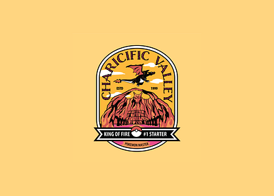 Charicific Valley Logo badge charizard dragon illustration logo mountain pokemon vector
