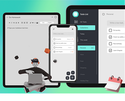 To-do List app calendar checklist desktop frontend list mobile phone productivity sidebar student study tablet todo todolist typography ui ux web website