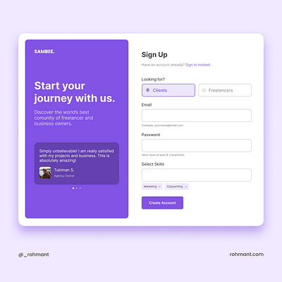 SAMBEE - Sign Up Page figma landing page product design sign up ui ui design uiux ux ux design