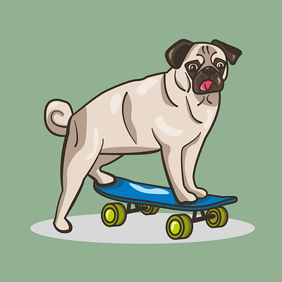 Skateboarding Pug illustration typography vector