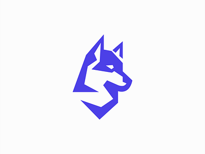 Geometric Wolf Logo animal blue branding design developers dog flat geometric identity illustration logo mark negative space pack platform programming symbol technology vector wolf