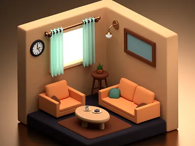 Living room 3d 3d room blender illustration interior design isometric isometric room