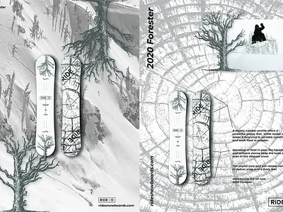 Forester Snowboard - Ride Snowboards action sports advertisement concept design forest graphic design magazine mockup nature skateboarding skiing snow snowboard snowboarding tree winter