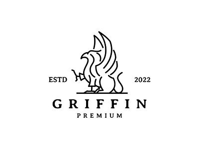 Griffin vintage logo design with line art vector icon design graphic logo vector