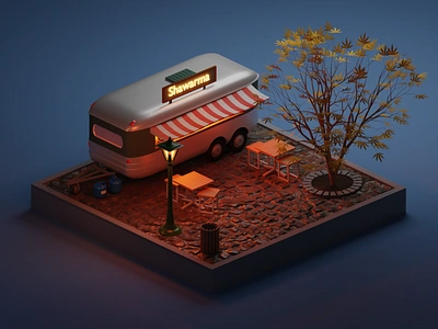 Shawarma van 3d 3dart blender blenderrender branding cgi cyclesrender design fastfood food gamedev graphic design lowpoly nft nftcolection shawarma street