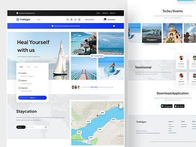 Trafalgar - Travel Landing Page alert booking booking ticket event flight footer hotel landing page location maps navigation bar social proof testimonial ticket travel ui ux web web design website