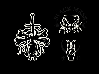 Black Mass behance bell bones branding creepy dark design devil evil halloween hand horror illustration key logo magic occultism sabbath vector witch