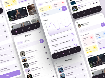 Meditation app app bar dashboard meditation meditation app mobile app mobile navbar navbar pastel colors playlist ui design workout yoga yoga app