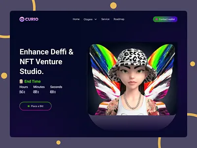 Curio NFT Landing Page Design. 3d 3d nft app blockchain crypto landing landing page nft nft dashboard nft landing page nft market nft marketplace nft web nfts ui design ui ux web web design website design websitem