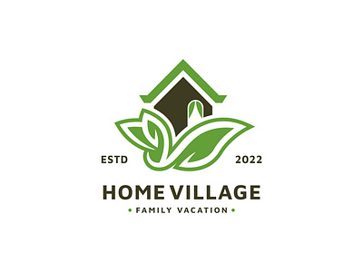 nature home with leaf vector illustration, Home village family architecture design logo vector