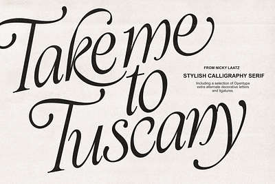 Take Me To Tuscany Typeface branding calligraphy feminine font fonts invitation italian italic italy lettering packaging romantic script typeface vintage wedding