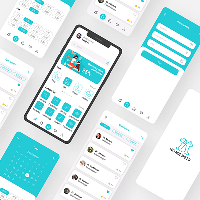 Mobile app "Home Pets". UI/UX Design. app branding design figma medical pets ui ux veterinary