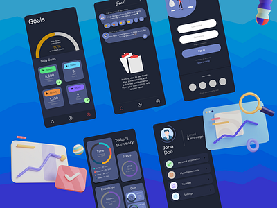 Personal Informatics Tracker Concept achievement application concept diet exercise frontend goals gym mobile personal informatics progress self improvement social media statistics student tracking university uxui