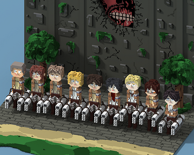 ⚔️⛓ Scout Regiment ⛓⚔️ 3d 3d art armin arlelt attack on titans design eren jaeger erwin smith graphic design levi ackermann magicavoxel mikasa ackermann shingeki no kyojin voxel art